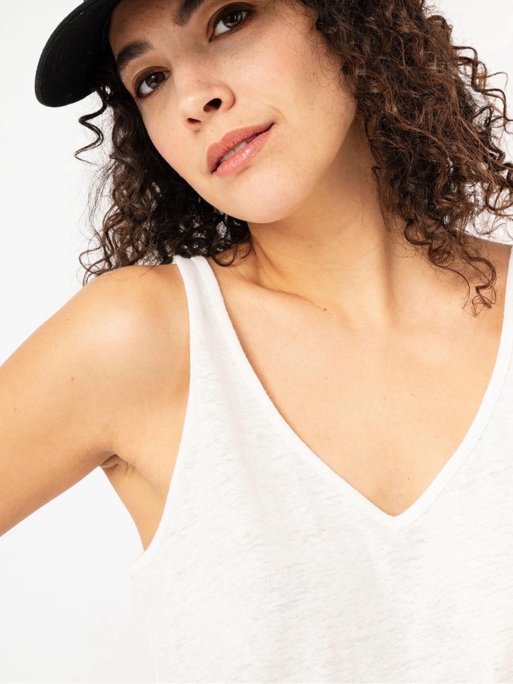 Gap Linen Blend V-Neck Melange De Lin Swing Tank Top XS white